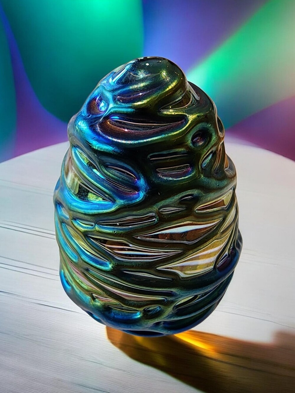 Iridescent Glass Eye Paperweight MSH 87 - Blue Green